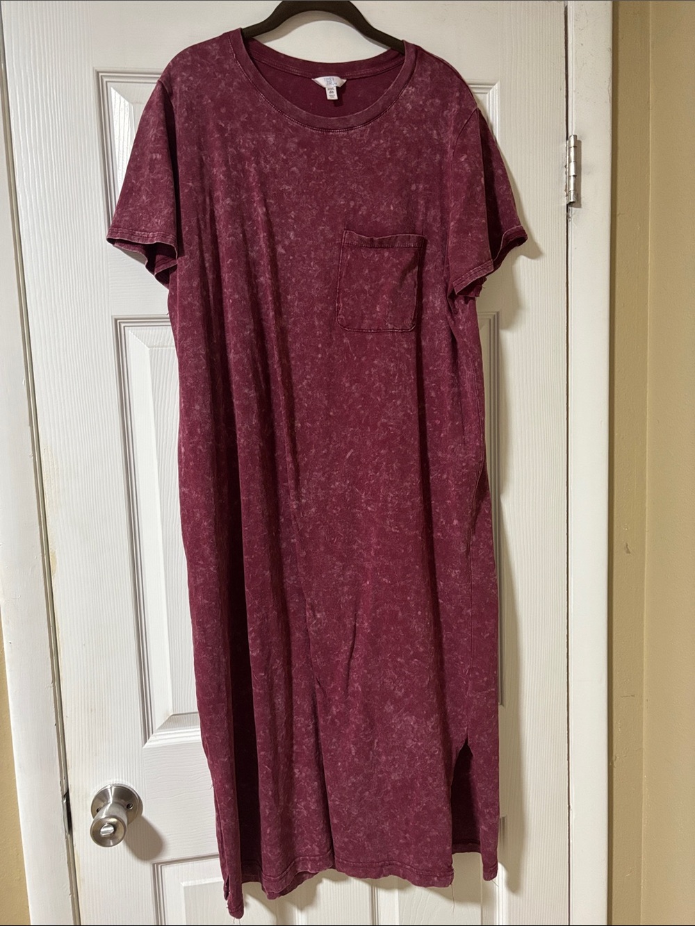 Time and Tru Maroon Mineral-Wash Maxi Dress with Pocket